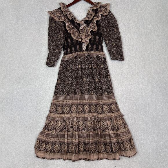 Sea New York Nadine Border Smocked Midi Dress In Chocolate Size 0 - Picture 2 of 11